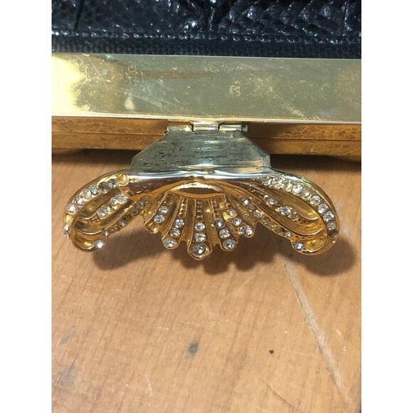 Vintage Carlo Fiori Clutch Rhinestones Leather Python Gold Chain - Picture 7 of 9